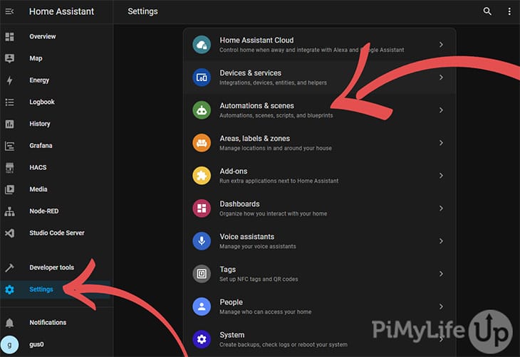 Home Assistant Settings - Automations and Scenes