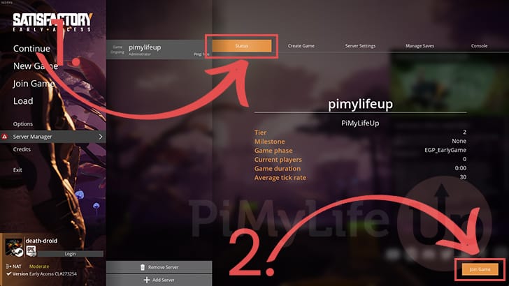 View Linux Satisfactory Dedicated Server status and join