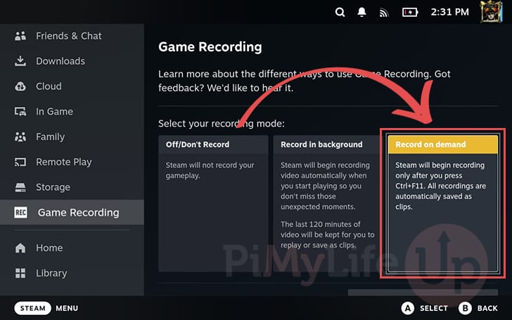 Record screen on demand on the Steam Deck