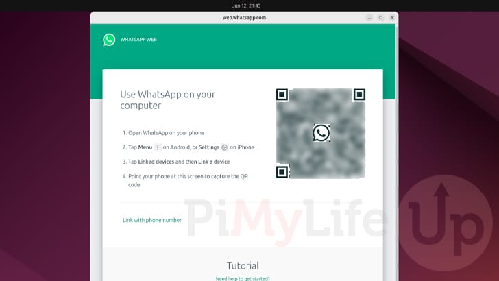 WhatsApp Web App running on Ubuntu