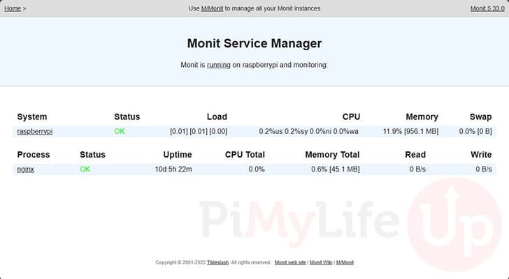 Raspberry Pi Monit Web Interface