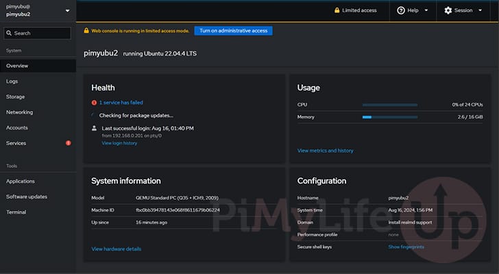 Cockpit web interface