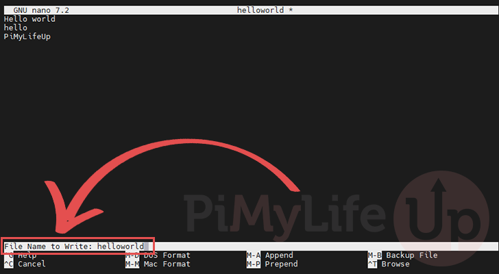 Filename for Nano to Write Changes To