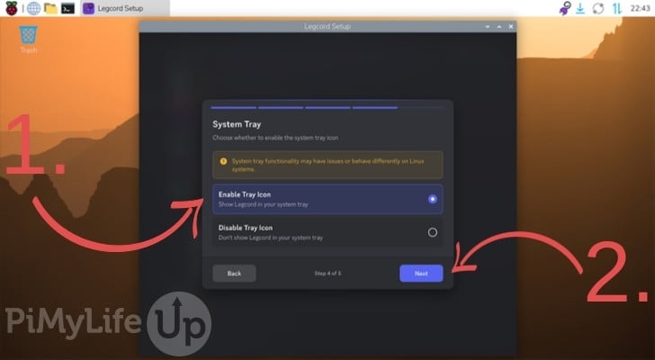 Legcord Setup - Enable the System Tray Icon