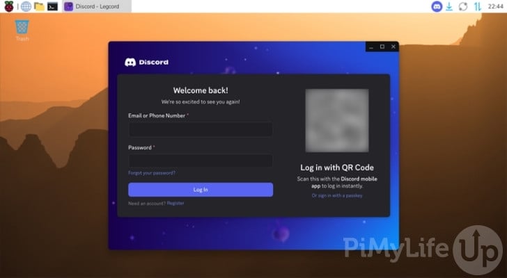 Discord Login Screen in Legcord on the Raspberry Pi
