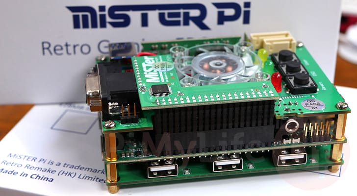 Fully assembled MiSTer Pi FPGA Board stack