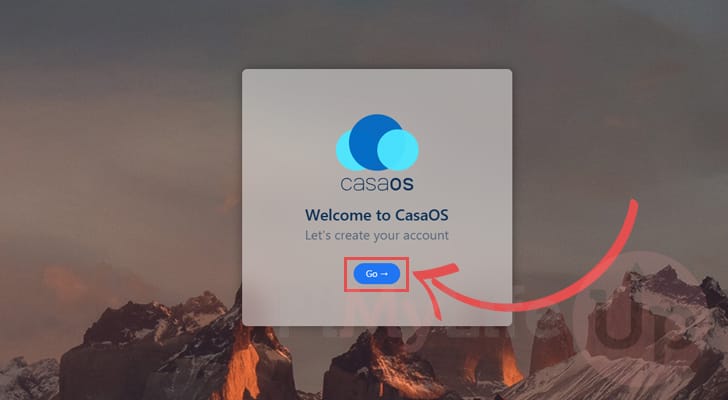 CasaOS Welcome Screen