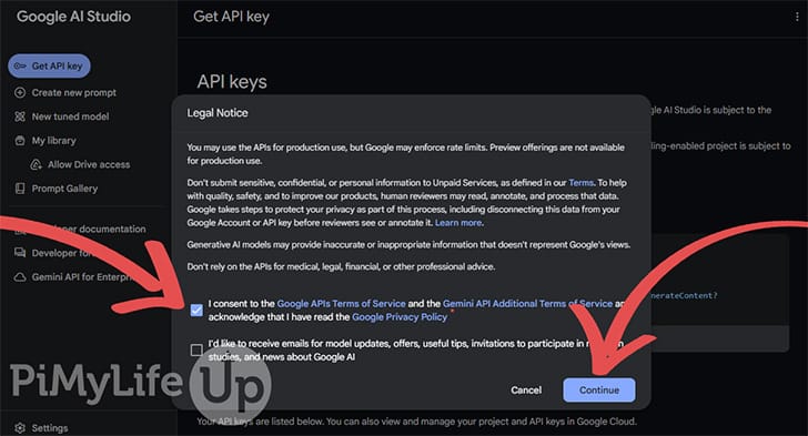 Google Gemini API Keys Legal Notice