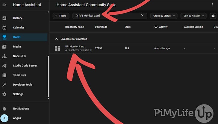 HACS Search for RPI Monitor Card