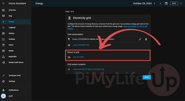 Open return to grid settings