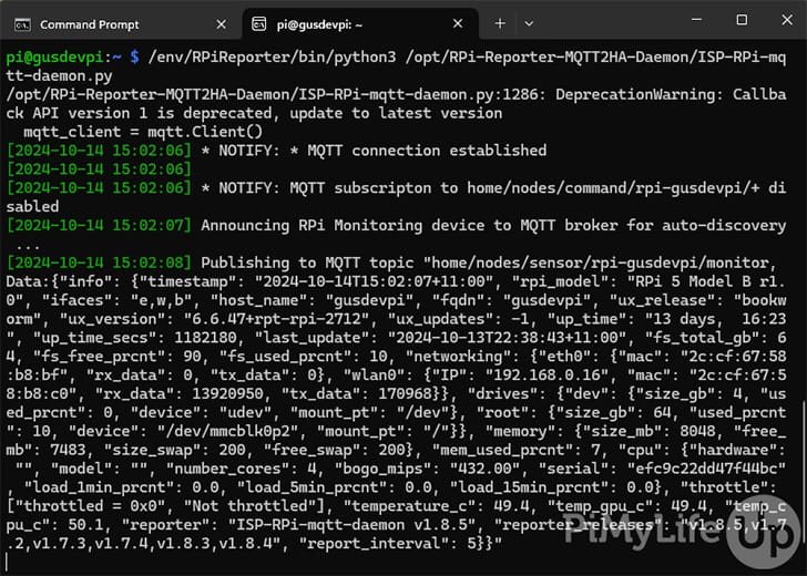 Raspberry Pi MQTT Script Output Data