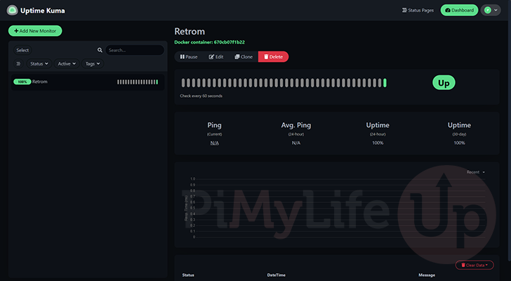 Uptime Kuma monitoring a Docker container