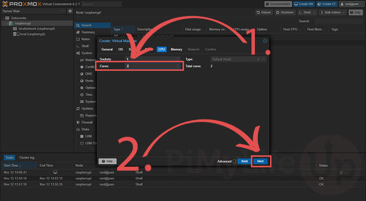 Select number of cores to assign to Home Assistant