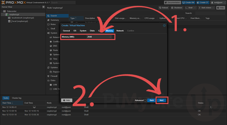 Select RAM Allocation for Home Assistant OS VM in Promox