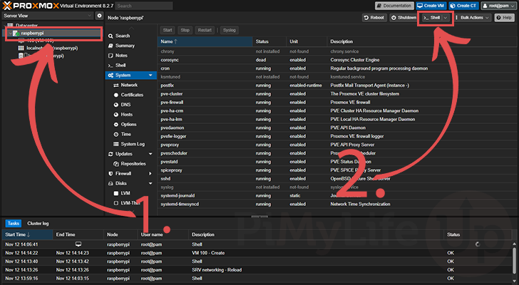 Open shell on your Proxmox host machine