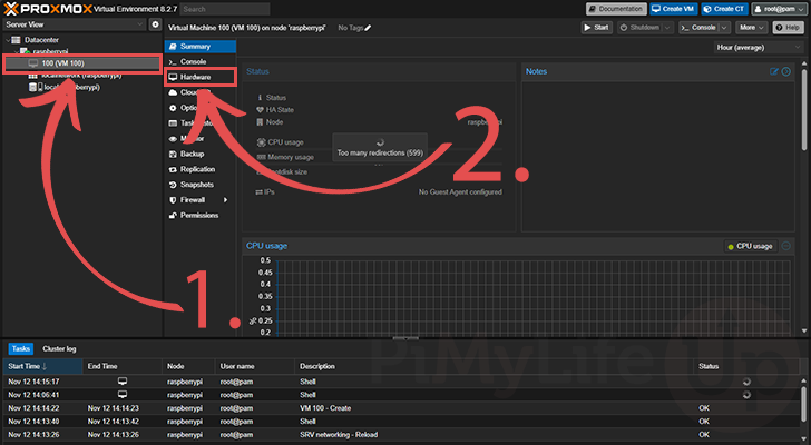 Open Home Assistant VM Hardware settings