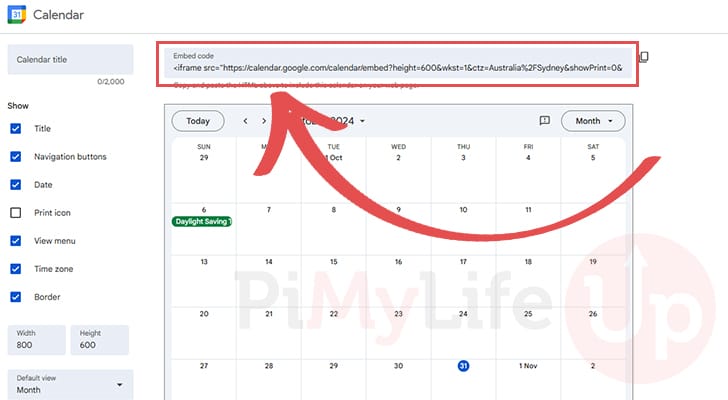 Get embed code for the Google Calendar on the Raspberry Pi