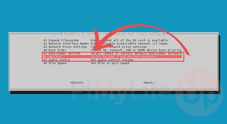Change to Wayland menu in Raspberry Pi Configuration tool