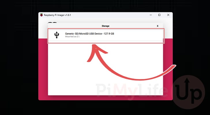 Select Device to Install Raspberry Pi OS