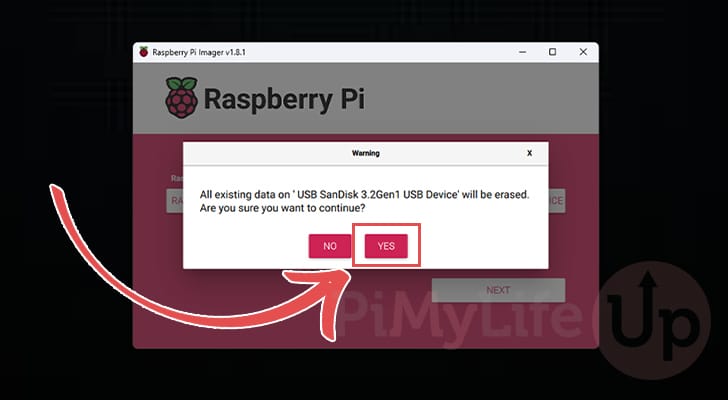 Warning that the Imager will erase your Raspberry Pi's SD Card