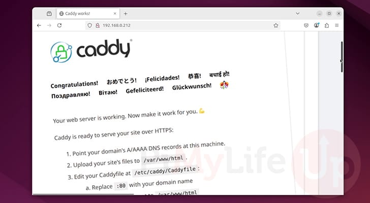 Caddy Web Server running on Ubuntu