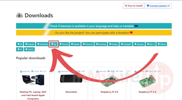 Filter Batocera website by Raspberry Pi