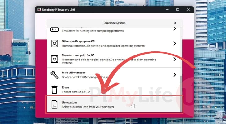 Select use custom image and choose Batocera image for the Raspberry Pi