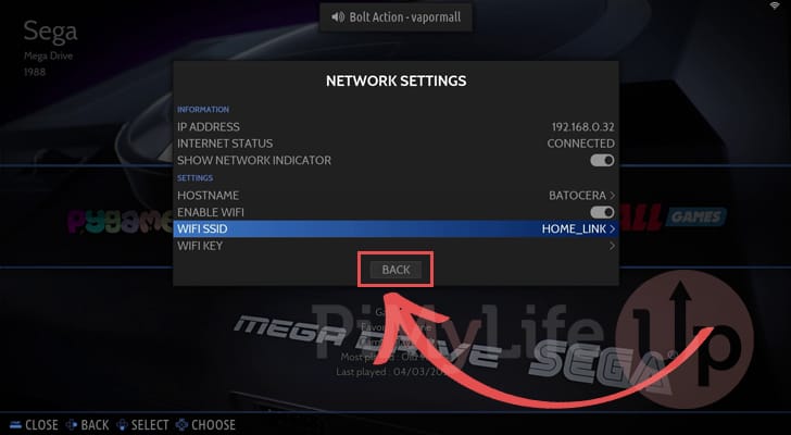 Exit to finish configuring Wi-Fi for your Raspberry Pi on Batocera