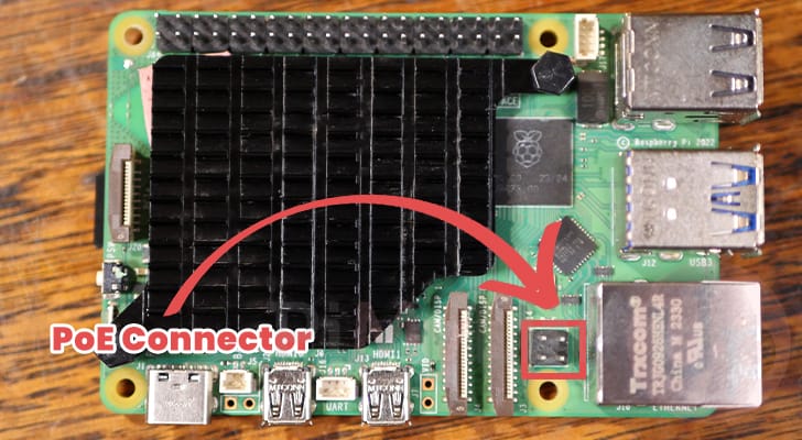 Raspberry Pi 5 PoE HAT Connector location