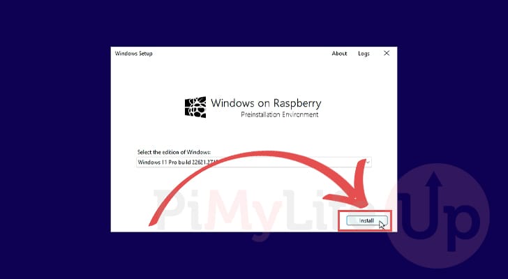 Begin the Windows on Raspberry Pi Installation process