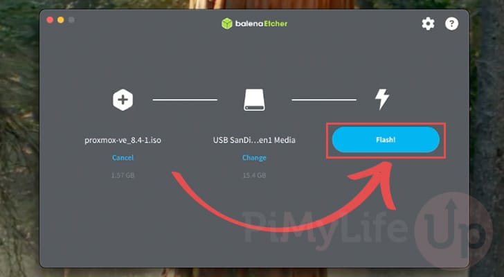 Begin flashing Proxmox to USB Drive