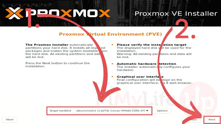 Set install location for Proxmox VE