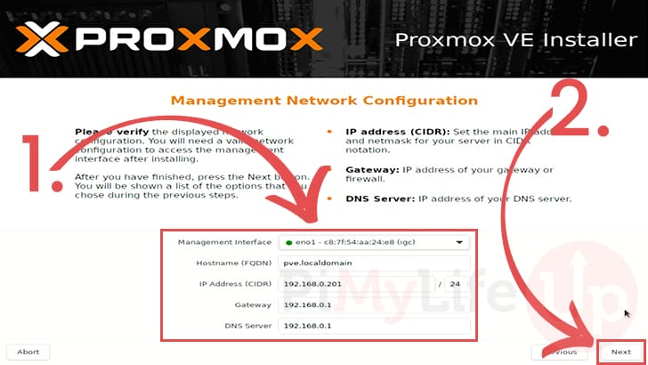 Verify network settings for Proxmox