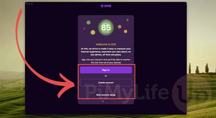 Sign up or login screen for ORB