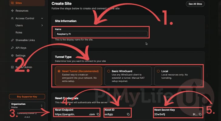 Creating a Site in Pangolin