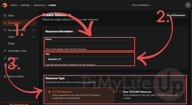 Set name and resource type