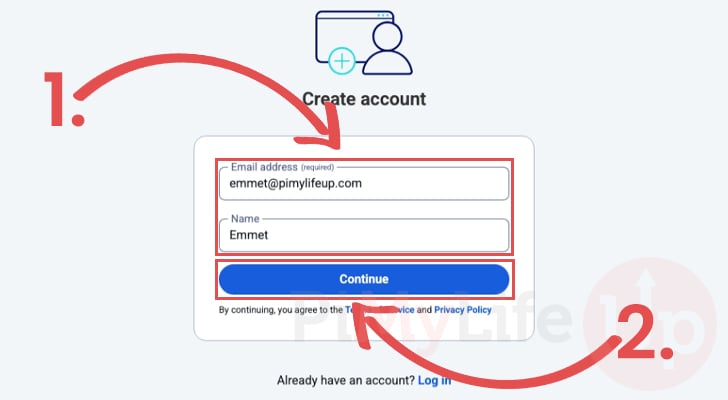 Enter email and name