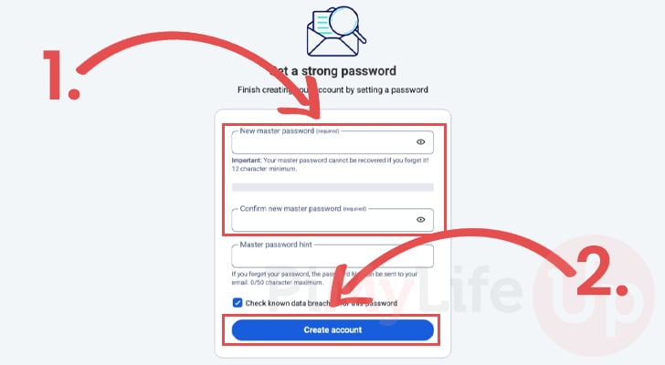 Create accoutn with password to access Bitwarden running on Docker