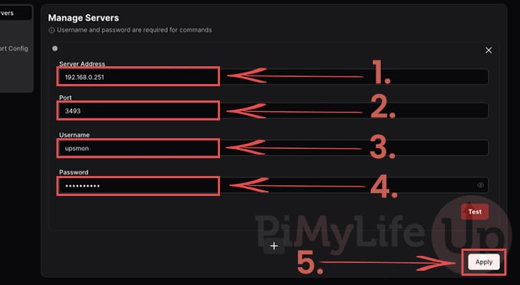 Fill out NUT server details for PeaNUT on the Raspberry Pi