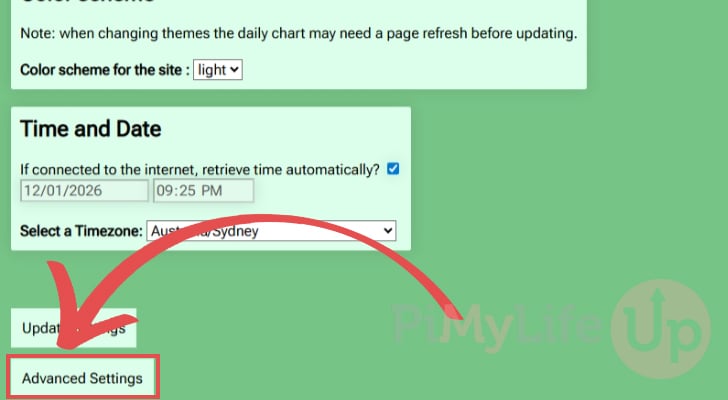 Open advanced settings