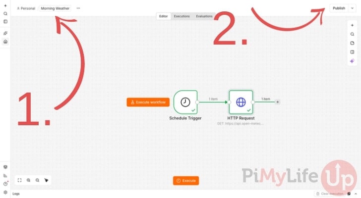 n8n - Name the Workflow and Click Publish